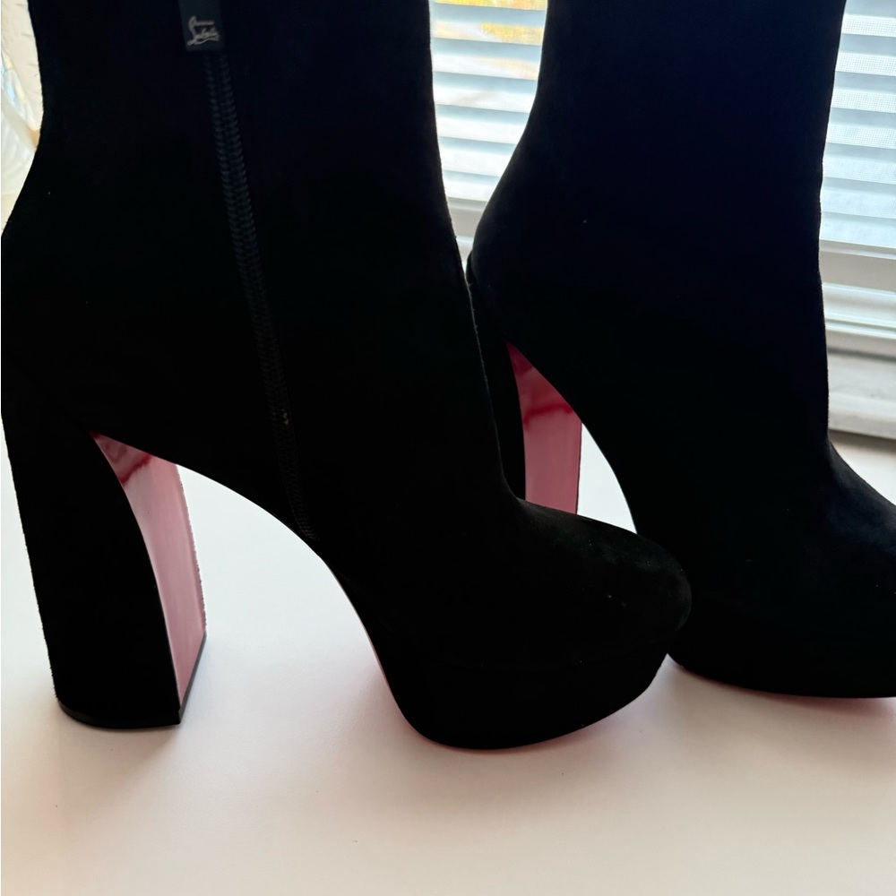 Christian Louboutin Black Suede Platform Ankle Boots with Red Soles - Picture 9 of 16